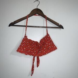 GB Swim Beach Bikini Top Separate Orange Floral Scrunched Size M